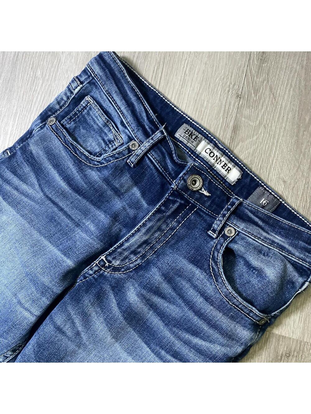 BKE Boys Conner Straight BKE Jeans Size 16 Blue Distressed Western Cowboy Biker